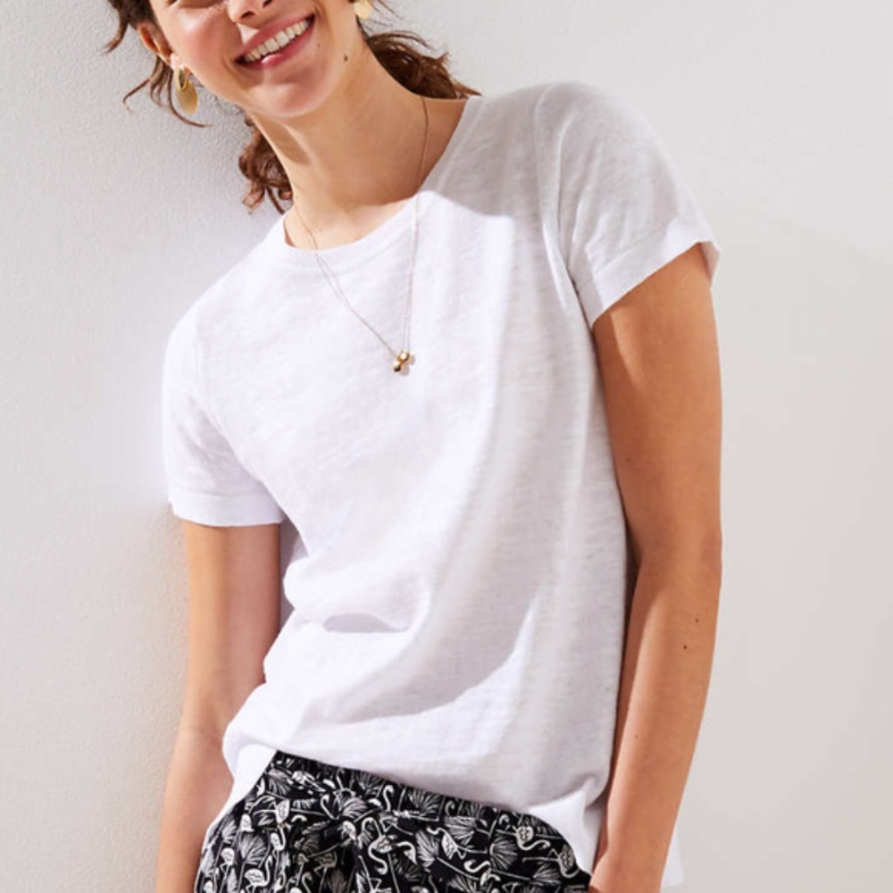 🔮LOFT White Short Sleeve Sweater Tee S NWT